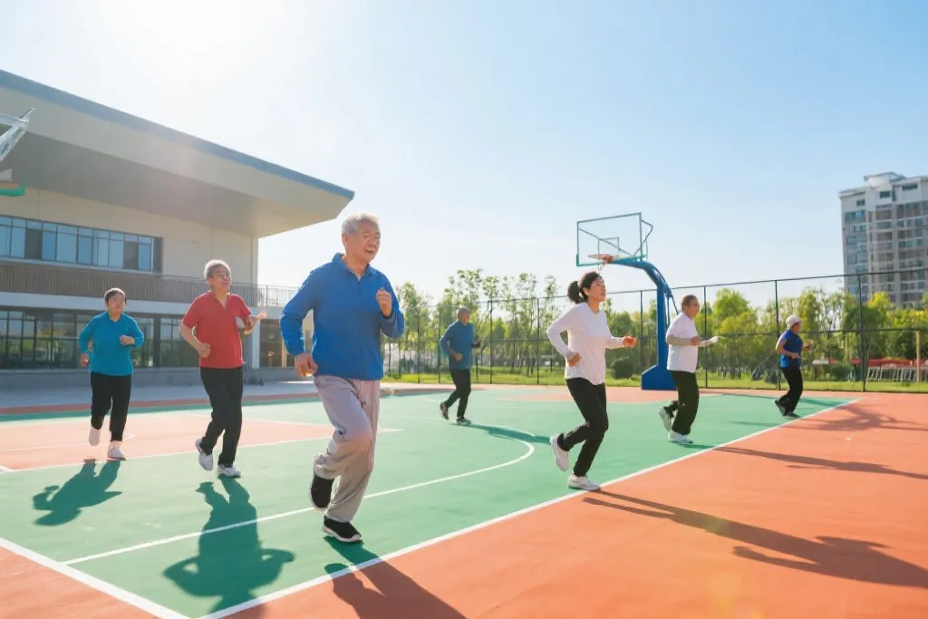 社区居民在新建的公益体育场馆活动
